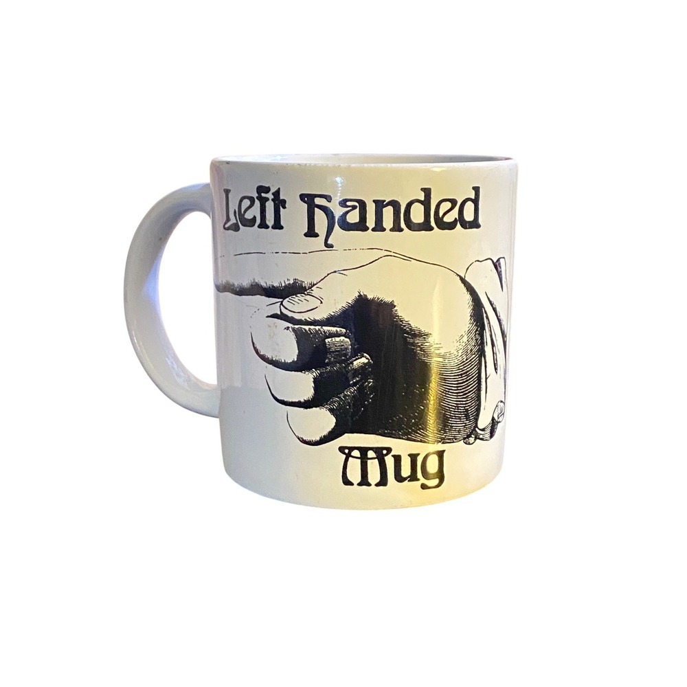 Vintage Left Handed Mug Ceramic Novelty Coffee Cup Made in‎ England White Black